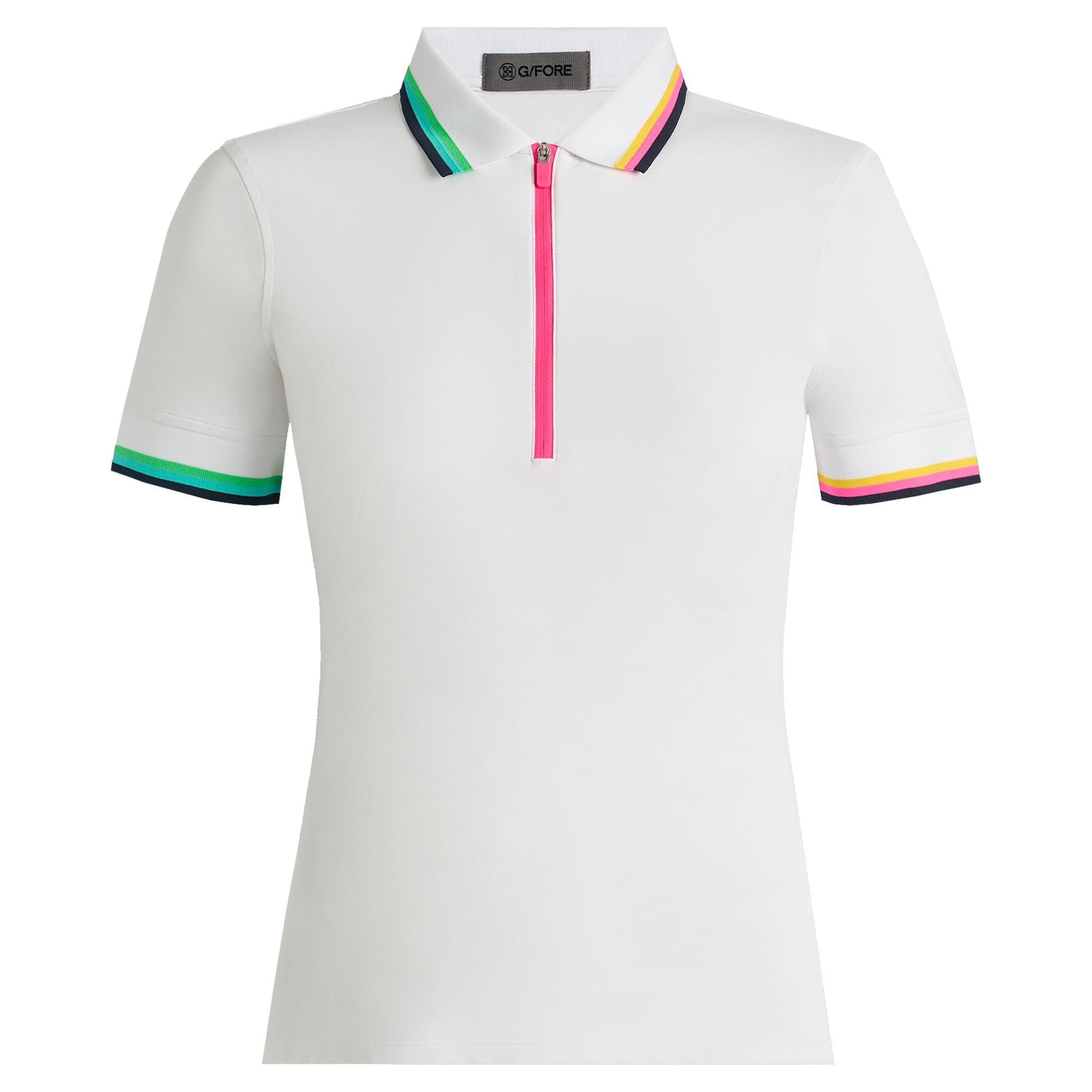 G/FORE Tech Pique Ladies Golf Polo Shirt Snow/Acid Lime